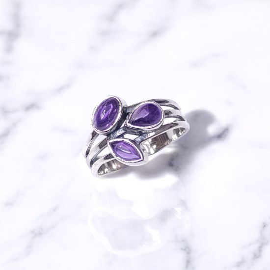 Wholesale Multi-Gemstone 3-Stone 925 Silver Triple Band Rings | MYS BR103 Wholesale Multi-Gemstone 3-Stone 925 Silver Triple Band Rings | MYS BR103