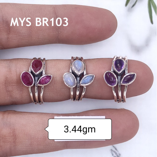 Wholesale Multi-Gemstone 3-Stone 925 Silver Triple Band Rings | MYS BR103 Wholesale Multi-Gemstone 3-Stone 925 Silver Triple Band Rings | MYS BR103