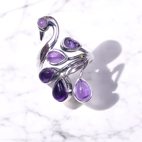 Wholesale Multi-Gemstone 6-Stone 925 Silver Peacock Spray Rings | MYS BR108 Wholesale Multi-Gemstone 6-Stone 925 Silver Peacock Spray Rings | MYS BR108
