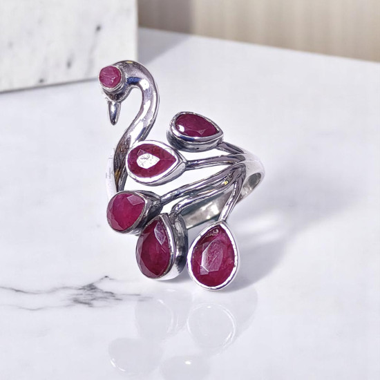 Wholesale Multi-Gemstone 6-Stone 925 Silver Peacock Spray Rings | MYS BR108 Wholesale Multi-Gemstone 6-Stone 925 Silver Peacock Spray Rings | MYS BR108