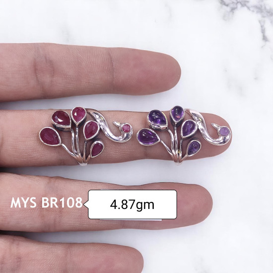 Wholesale Multi-Gemstone 6-Stone 925 Silver Peacock Spray Rings | MYS BR108 Wholesale Multi-Gemstone 6-Stone 925 Silver Peacock Spray Rings | MYS BR108