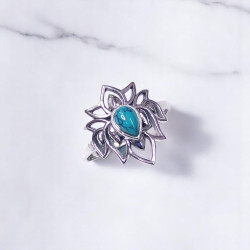 Wholesale Multi-Gemstone 925 Silver Teardrop Lotus Mandala Rings | MYS BR109 Wholesale Multi-Gemstone 925 Silver Teardrop Lotus Mandala Rings | MYS BR109