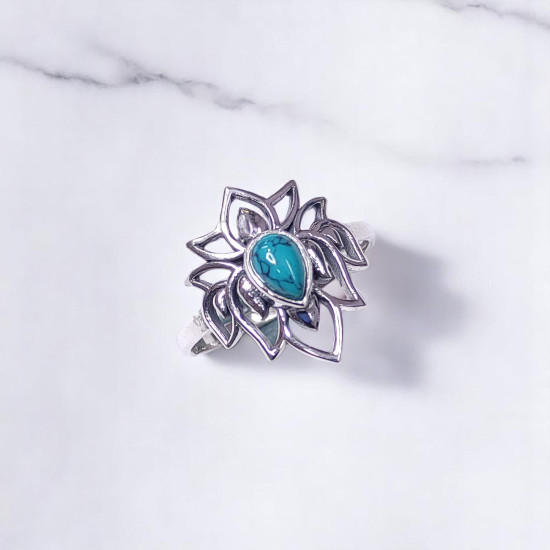 Wholesale Multi-Gemstone 925 Silver Teardrop Lotus Mandala Rings | MYS BR109
