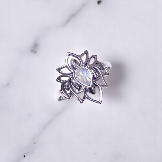 Wholesale Multi-Gemstone 925 Silver Teardrop Lotus Mandala Rings | MYS BR109