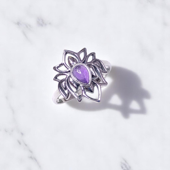Wholesale Multi-Gemstone 925 Silver Teardrop Lotus Mandala Rings | MYS BR109