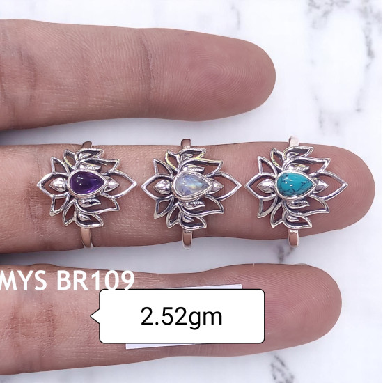 Wholesale Multi-Gemstone 925 Silver Teardrop Lotus Mandala Rings | MYS BR109