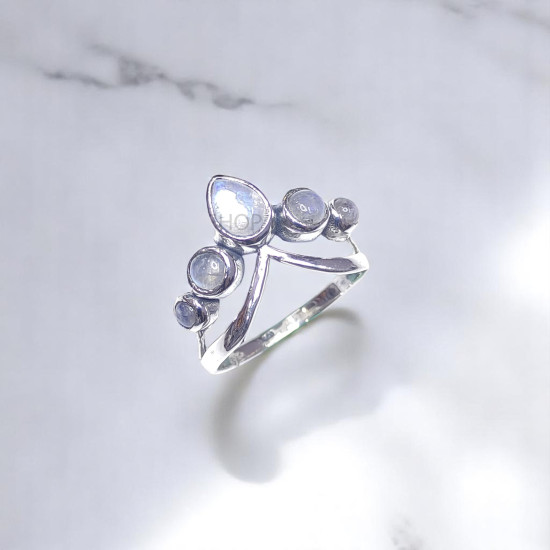 Wholesale Multi-Gemstone 5-Stone 925 Silver Chevron Crown Rings | MYS BR113