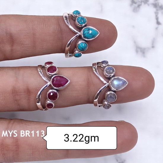 Wholesale Multi-Gemstone 5-Stone 925 Silver Chevron Crown Rings | MYS BR113