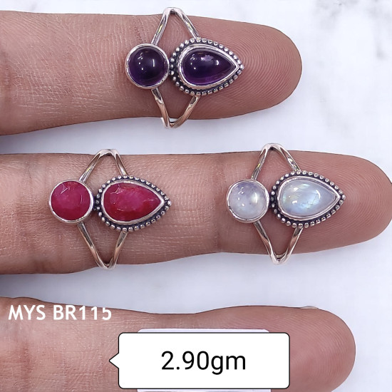 Wholesale Multi-Gemstone 2-Stone 925 Silver Open Cage Rings | MYS BR115 Wholesale Multi-Gemstone 2-Stone 925 Silver Open Cage Rings | MYS BR115