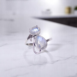 Wholesale Multi-Gemstone 2-Stone 925 Silver Whimsical Cat Rings | MYS BR116 Wholesale Multi-Gemstone 2-Stone 925 Silver Whimsical Cat Rings | MYS BR116