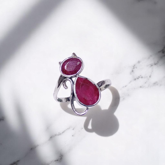 Wholesale Multi-Gemstone 2-Stone 925 Silver Whimsical Cat Rings | MYS BR116 Wholesale Multi-Gemstone 2-Stone 925 Silver Whimsical Cat Rings | MYS BR116