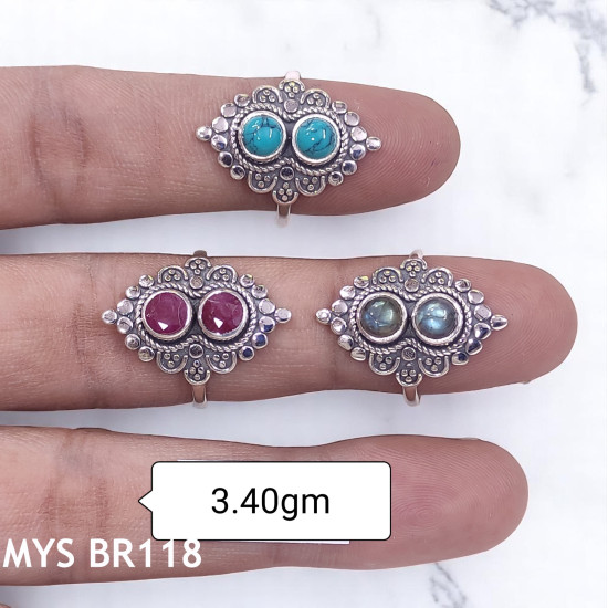 Wholesale Multi-Gemstone 2-Stone 925 Silver Vintage Balinese Rings | MYS BR118 Wholesale Multi-Gemstone 2-Stone 925 Silver Vintage Balinese Rings | MYS BR118