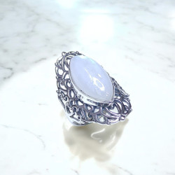 Wholesale 925 Sterling Silver Rainbow Moonstone Ring | Vintage Ornate Marquise Filigree Statement Jewelry (MYS BR75) Wholesale 925 Sterling Silver Rainbow Moonstone Ring | Vintage Ornate Marquise Filigree Statement Jewelry (MYS BR75)