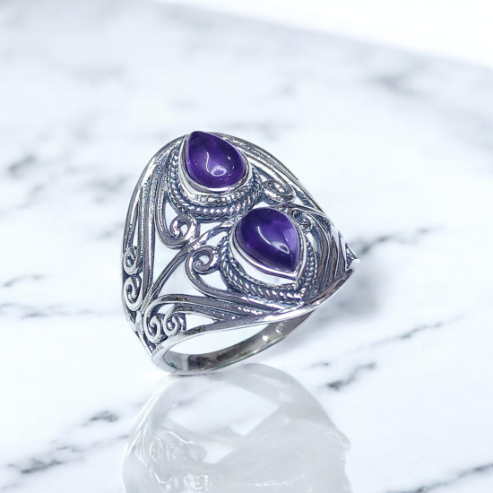 Wholesale 925 Sterling Silver Gemstone Ring | Vintage Ornate Twin Teardrop Filigree Statement Jewelry (MYS BR78) Wholesale 925 Sterling Silver Gemstone Ring | Vintage Ornate Twin Teardrop Filigree Statement Jewelry (MYS BR78)