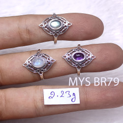 Wholesale 925 Sterling Silver Gemstone Ring | Delicate Openwork Marquise Filigree Boho Jewelry (MYS BR79)