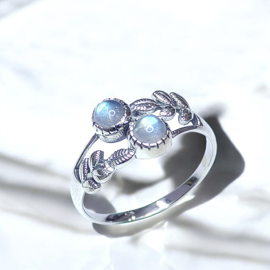 Wholesale 925 Sterling Silver Multi Stone Ring | Botanical Leaf Bypass Twin Gemstone Jewelry (MYS BR80) Wholesale 925 Sterling Silver Multi Stone Ring | Botanical Leaf Bypass Twin Gemstone Jewelry (MYS BR80)