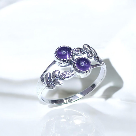 Wholesale 925 Sterling Silver Multi Stone Ring | Botanical Leaf Bypass Twin Gemstone Jewelry (MYS BR80) Wholesale 925 Sterling Silver Multi Stone Ring | Botanical Leaf Bypass Twin Gemstone Jewelry (MYS BR80)