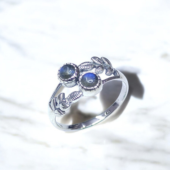 Wholesale 925 Sterling Silver Multi Stone Ring | Botanical Leaf Bypass Twin Gemstone Jewelry (MYS BR80) Wholesale 925 Sterling Silver Multi Stone Ring | Botanical Leaf Bypass Twin Gemstone Jewelry (MYS BR80)