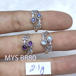 Wholesale 925 Sterling Silver Multi Stone Ring | Botanical Leaf Bypass Twin Gemstone Jewelry (MYS BR80)