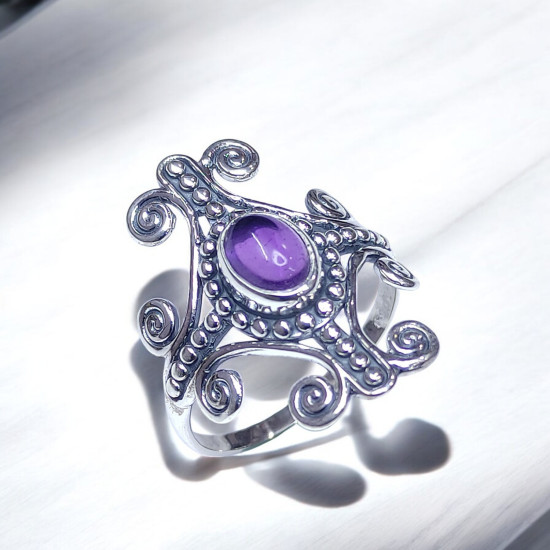 Wholesale 925 Sterling Silver Gemstone Ring | Vintage Tribal Scrollwork Shield Statement Jewelry (MYS BR81)