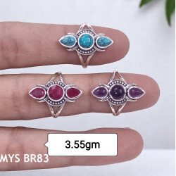 925 Sterling Silver Rings Natural Turquoise & Moonstone Gemstone Wholeslae Price Silver Rings MYS BR83