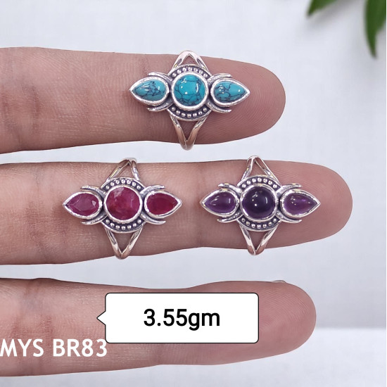 925 Sterling Silver Rings Natural Turquoise & Moonstone Gemstone Wholeslae Price Silver Rings MYS BR83 925 Sterling Silver Rings Natural Turquoise & Moonstone Gemstone Wholeslae Price Silver Rings MYS BR83