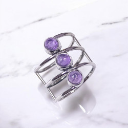 Wholesale Multi-Gemstone 3-Stone 925 Silver Triple Band Rings | MYS BR85 Wholesale Multi-Gemstone 3-Stone 925 Silver Triple Band Rings | MYS BR85