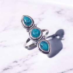 Elegant Classic 925 Sterling Silver Natural Ruby Turquoise & Rose Quartz Triplet Gemstones Ring | MYS BR88 Elegant Classic 925 Sterling Silver Natural Ruby Turquoise & Rose Quartz Triplet Gemstones Ring | MYS BR88