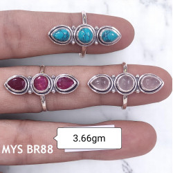 Elegant Classic 925 Sterling Silver Natural Ruby Turquoise & Rose Quartz Triplet Gemstones Ring | MYS BR88