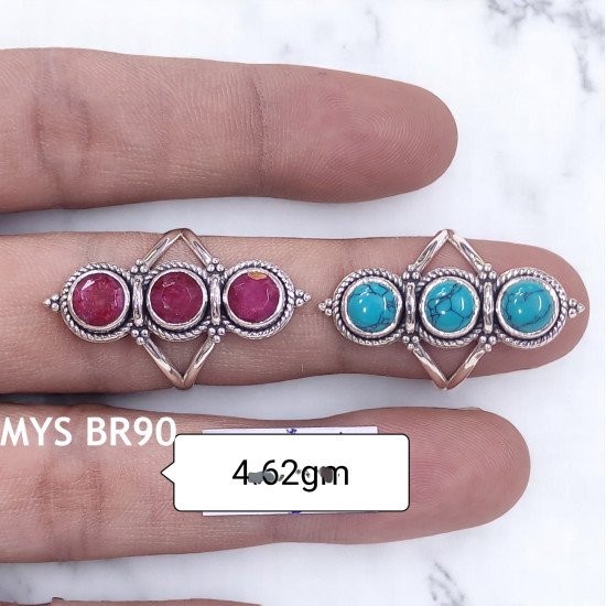 Wholesale Multi-Gemstone 3-Stone 925 Silver Rope Cage Rings | MYS BR90 Wholesale Multi-Gemstone 3-Stone 925 Silver Rope Cage Rings | MYS BR90
