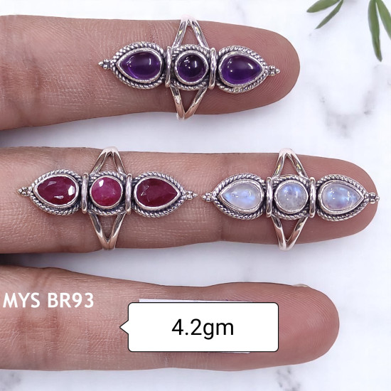 Wholesale Multi-Gemstone 3-Stone 925 Silver Rope Cage Rings | MYS BR93 Wholesale Multi-Gemstone 3-Stone 925 Silver Rope Cage Rings | MYS BR93