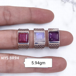 Wholesale Multi-Gemstone 925 Silver Square Textured Signet Rings | MYS BR94