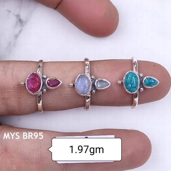 Wholesale Multi-Gemstone 2-Stone 925 Silver Asymmetric Rings | MYS BR95 Wholesale Multi-Gemstone 2-Stone 925 Silver Asymmetric Rings | MYS BR95