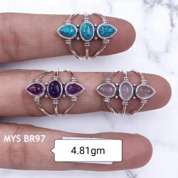 Wholesale Multi-Gemstone 3-Stone 925 Silver Tapered Cage Rings | MYS BR97