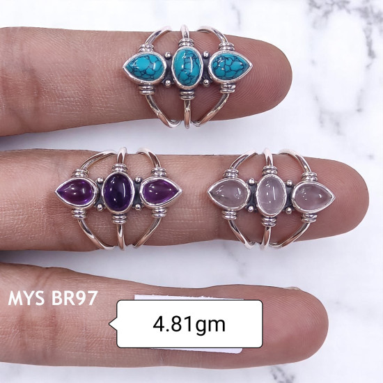 Wholesale Multi-Gemstone 3-Stone 925 Silver Tapered Cage Rings | MYS BR97 Wholesale Multi-Gemstone 3-Stone 925 Silver Tapered Cage Rings | MYS BR97
