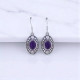 Wholesale 925 Sterling Silver Gemstone Drop Earrings | Vintage Oxidized Oval Hammered Disc & Beaded Halo Border Natural Amethyst & Turquoise Cabochon Dangle Earrings (MYS E101) Wholesale 925 Sterling Silver Gemstone Drop Earrings | Vintage Oxidized Oval Hammered Disc & Beaded Halo Border Natural Amethyst & Turquoise Cabochon Dangle Earrings (MYS E101)