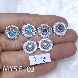 Wholesale 925 Sterling Silver Concho Stud Earrings | Native Sunburst Multi Gemstone Jewelry (MYS E103)