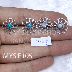 Wholesale 925 Sterling Silver Flower Stud Earrings | Wire Filigree Openwork Multi Gemstone Jewelry (MYS E105)
