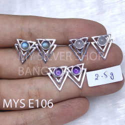 Wholesale 925 Sterling Silver Geometric Stud Earrings | Double Triangle Multi Gemstone Jewelry (MYS E106)