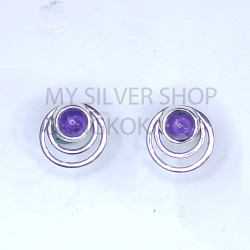 Wholesale 925 Sterling Silver Circle Stud Earrings | Geometric Triple Orbit Multi Gemstone Jewelry (MYS E107)