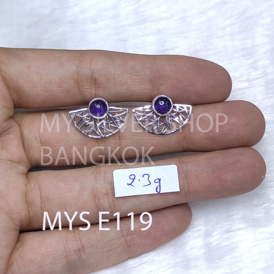 Wholesale Amethyst 925 Sterling Silver Sunburst Fan Stud Earrings | MYS E119 Wholesale Amethyst 925 Sterling Silver Sunburst Fan Stud Earrings | MYS E119