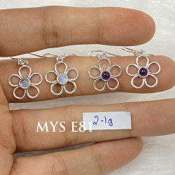 Wholesale Multi-Gemstone 925 Silver 6-Petal Flower Dangle Earrings | MYS E81