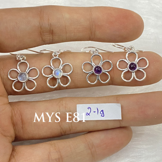 Wholesale Multi-Gemstone 925 Silver 6-Petal Flower Dangle Earrings | MYS E81 Wholesale Multi-Gemstone 925 Silver 6-Petal Flower Dangle Earrings | MYS E81