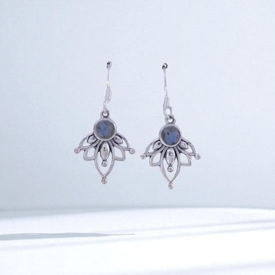 Wholesale 925 Sterling Silver Gemstone Drop Earrings | Bohemian Lotus Flower Petal Openwork Natural Rose Quartz & Labradorite Dangle Earrings (MYS E86) Wholesale 925 Sterling Silver Gemstone Drop Earrings | Bohemian Lotus Flower Petal Openwork Natural Rose Quartz & Labradorite Dangle Earrings (MYS E86)