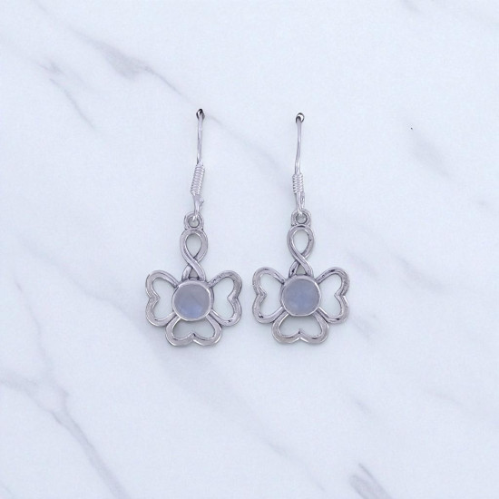 925 Sterling Silver Gemstone Drop Earrings | Openwork Four-Petal Floral Flower Clover Natural Amethyst & Rainbow Moonstone Dangle Earrings (MYS E87) 925 Sterling Silver Gemstone Drop Earrings | Openwork Four-Petal Floral Flower Clover Natural Amethyst & Rainbow Moonstone Dangle Earrings (MYS E87)