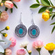 925 Sterling Silver Gemstone Drop Earrings | Vintage Oval Filigree Scroll Medallion Natural Turquoise & Amethyst Cabochon Dangle Earrings (MYS E92) 925 Sterling Silver Gemstone Drop Earrings | Vintage Oval Filigree Scroll Medallion Natural Turquoise & Amethyst Cabochon Dangle Earrings (MYS E92)
