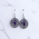 925 Sterling Silver Gemstone Drop Earrings | Vintage Oval Filigree Scroll Medallion Natural Turquoise & Amethyst Cabochon Dangle Earrings (MYS E92) 925 Sterling Silver Gemstone Drop Earrings | Vintage Oval Filigree Scroll Medallion Natural Turquoise & Amethyst Cabochon Dangle Earrings (MYS E92)