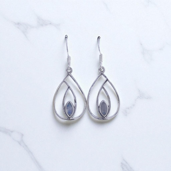 Wholesale 925 Sterling Silver Gemstone Drop Earrings | Minimalist Openwork Nested Double Teardrop Marquise-Cut Natural Amethyst & Rainbow Moonstone Dangle Earrings (MYS E94) Wholesale 925 Sterling Silver Gemstone Drop Earrings | Minimalist Openwork Nested Double Teardrop Marquise-Cut Natural Amethyst & Rainbow Moonstone Dangle Earrings (MYS E94)