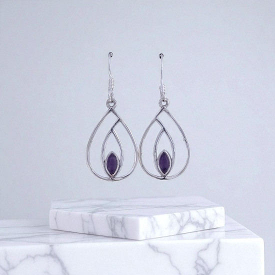 Wholesale 925 Sterling Silver Gemstone Drop Earrings | Minimalist Openwork Nested Double Teardrop Marquise-Cut Natural Amethyst & Rainbow Moonstone Dangle Earrings (MYS E94) Wholesale 925 Sterling Silver Gemstone Drop Earrings | Minimalist Openwork Nested Double Teardrop Marquise-Cut Natural Amethyst & Rainbow Moonstone Dangle Earrings (MYS E94)