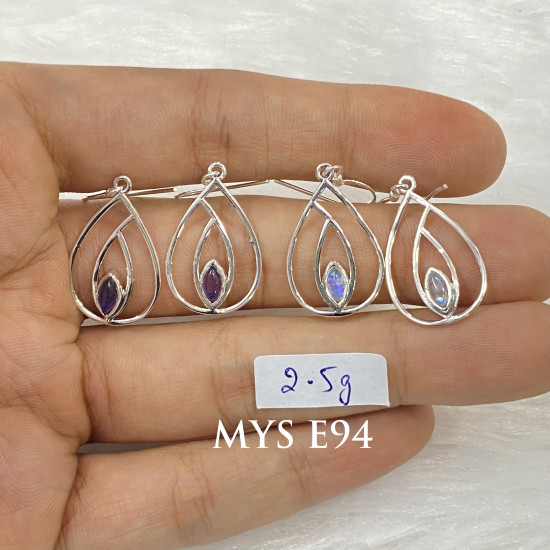Wholesale 925 Sterling Silver Gemstone Drop Earrings | Minimalist Openwork Nested Double Teardrop Marquise-Cut Natural Amethyst & Rainbow Moonstone Dangle Earrings (MYS E94) Wholesale 925 Sterling Silver Gemstone Drop Earrings | Minimalist Openwork Nested Double Teardrop Marquise-Cut Natural Amethyst & Rainbow Moonstone Dangle Earrings (MYS E94)